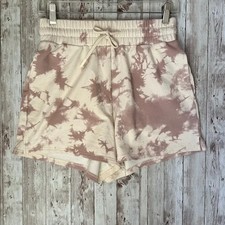 Varley sz Small Glade Shorts Taupe Tie Dye Cotton Soft Wide Waist Pockets Comfy