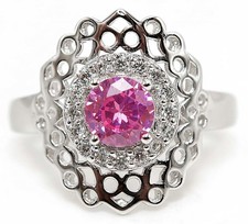 3CT Treated Pink Sapphire  White Topaz 925 Sterling Silver Ring Jewelry Sz 9