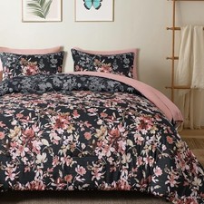 Size Comforter Set, 7 Pieces Floral Comforter Set, Bed in King Black and Pink