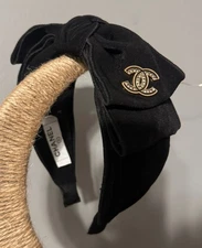 CHANEL Black Velvet Bow Headband Hair Accessory CC Logo Gorgeous