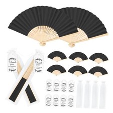 50Set Wedding Hand Fans Party Favors Paper Folding Handheld Fans Bulk, Black