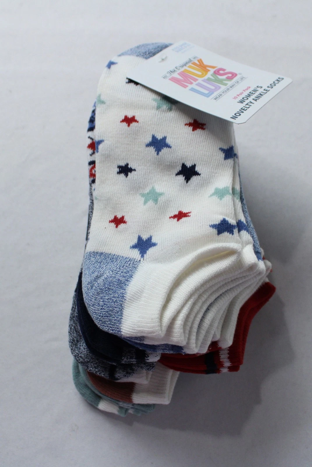 Muk Luks Women's 10-Pack Novelty Ankle Socks ZG3 4th Of July Size 6-11 NWT