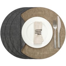 Myir JUN Round Dual-Sided Placemats, Faux Leather Set of 4 for Indo... Fast Ship