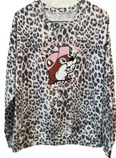 Bucees Leopard Print Pullover Sweatshirt Long Sleeve Pink Beaver. Sz Large.