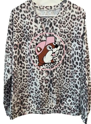 Bucees Leopard Print Pullover Sweatshirt Long Sleeve Pink Beaver. Sz Large.