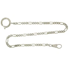 Pocket Watch Chain Fob PC4W Figaro Link Design Silver-Tone 14"