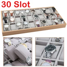 30 Slot Men Watch Box Show Tray Wooden Display Case Organizer Jewelry Storage