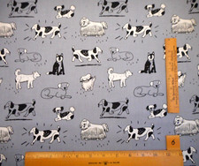 Dog Fabric By The Half-Yard Black  White Cute Puppy Dog Sketches on Gray Cotton