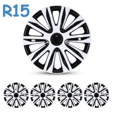 15" Set Of 4 Wheel Hub Caps Cover Replacement R15 Tire & Steel Rim Silver Black