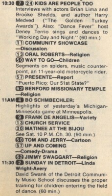 1980 TV AD ~ DAVID SWANK DETROIT COMMUNITY MUSIC SCHOOL on SUNDAY in DETROIT 
