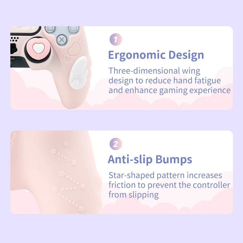 GeekShare чехол + большой палец ручки + наклейки для PS5 контроллер кожи звезды крыло розовый - Изображение 4 из 4
