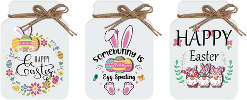 3 PCS Easter Decor Decorations,Rustic Farmhouse Bunny Decorations Home Desk Deco - Picture 10 of 12