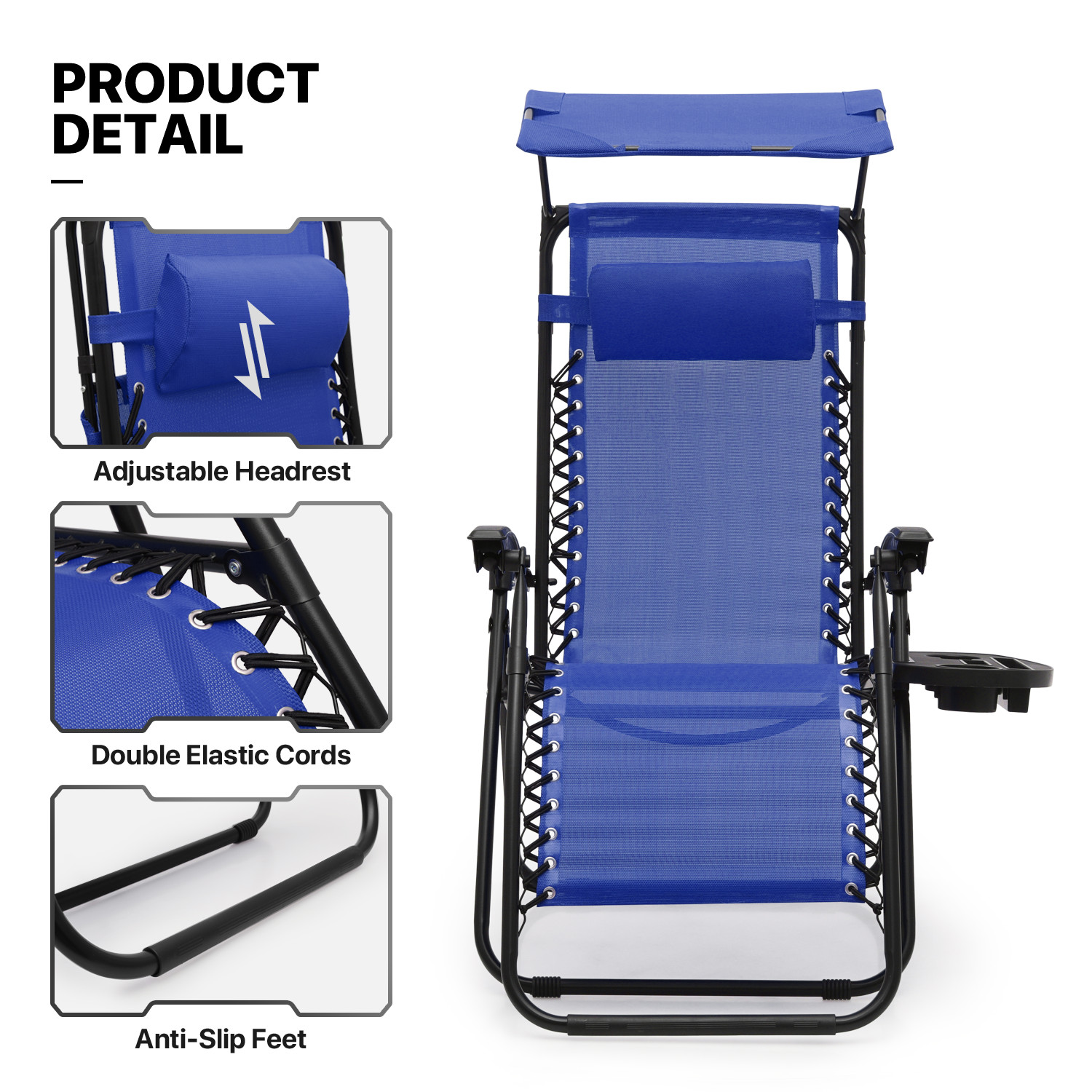 2x[ADJUSTABLE SUNSHADE]Foldable Zero Gravity Chair Canopy Beach Lounge Recliner