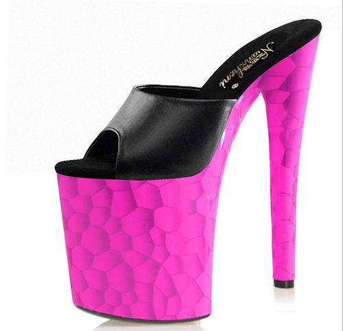 Womens Trendy Sexy Peep Toe PVC Sandals 20cm High Heels Party Dance Shoes Size D - Picture 4 of 14