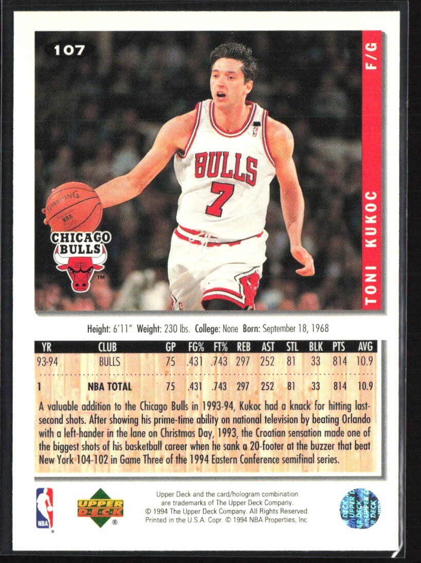 1994-95 Upper Deck Collector's Choice Silver Signature Toni Kukoc