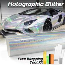 Holographic Glitter Silver Rainbow Chrome Car Vinyl Wrap Sticker Decal Sheet