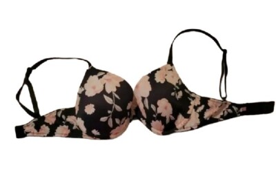 Victorias Secret Pink Flowers Black Floral Print Wear Everywhere Push Up Bra 32D