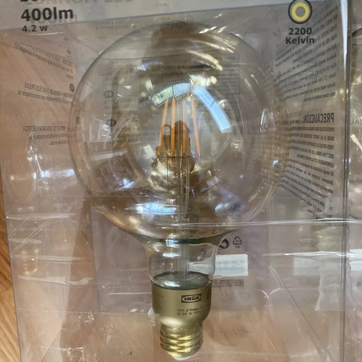 Fremmed Bliv klar Læne Ikea Lunnom LED Bulb E26 400 Lumen Globe Stripe/Brown Clear Glass New  103.450.11 | eBay