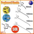 50x Pegboard Hooks Metal Panel Valcano Peg Board hook Steel 50 100 150 200 mm
