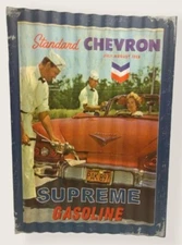 Chevron Standard Supreme Gasoline 1958 Corrugated 12 x 17 Metal Sign Mancave