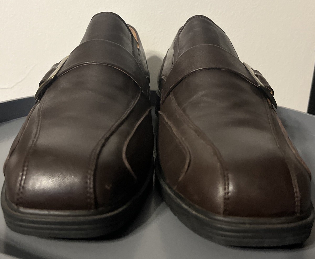 Gravity Defyer Mens Size 12 Brown Leather Dress Loaf Shoes With Gold Side Buckle Gravity Defyer Loafers Mens 15 Brown Leather Pain Relief  main image 2