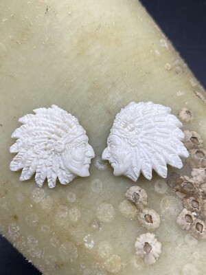Amazing pair of Native American Face  carvings cabochons