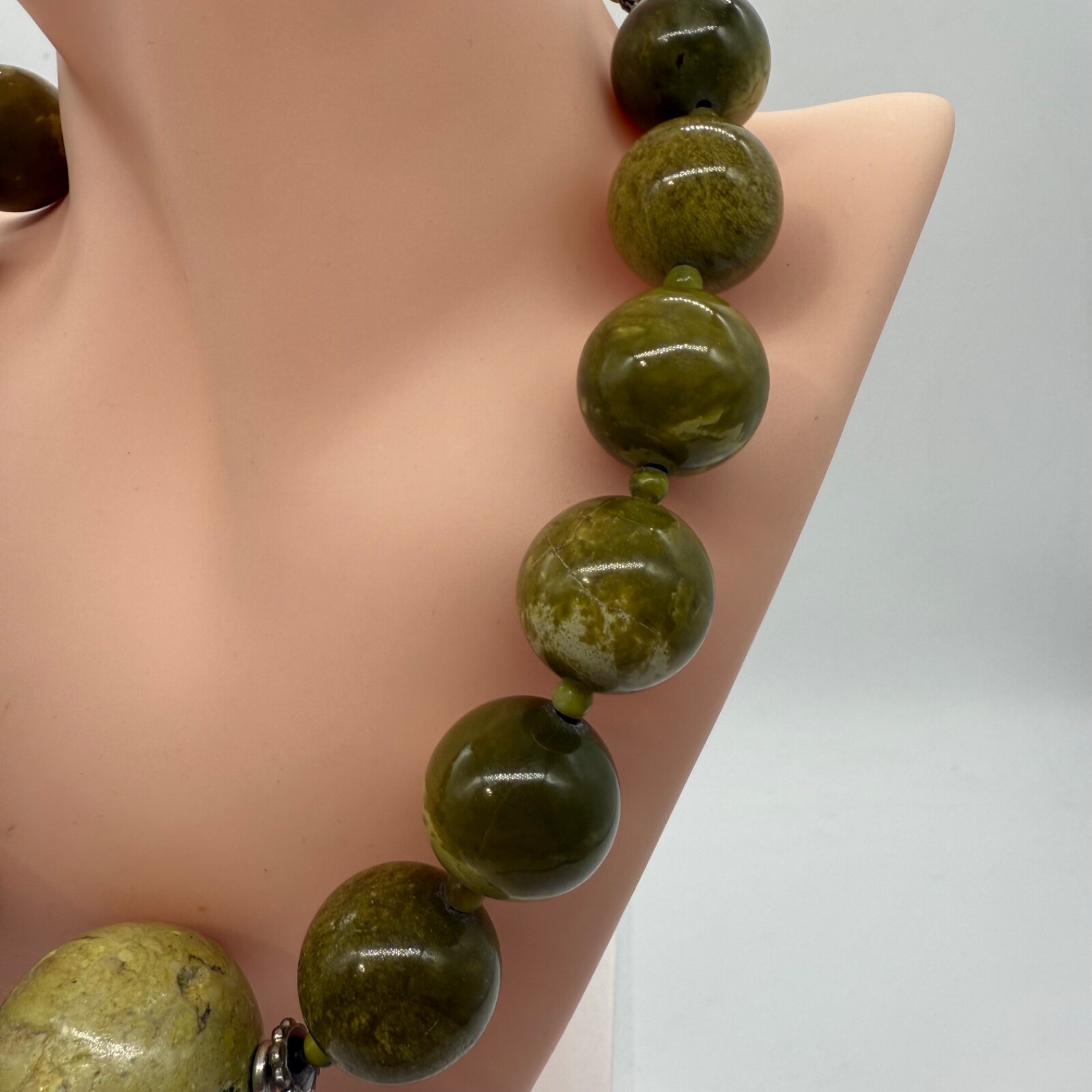 Large Marble Beaded Statement Necklace Green Ster… - image 5