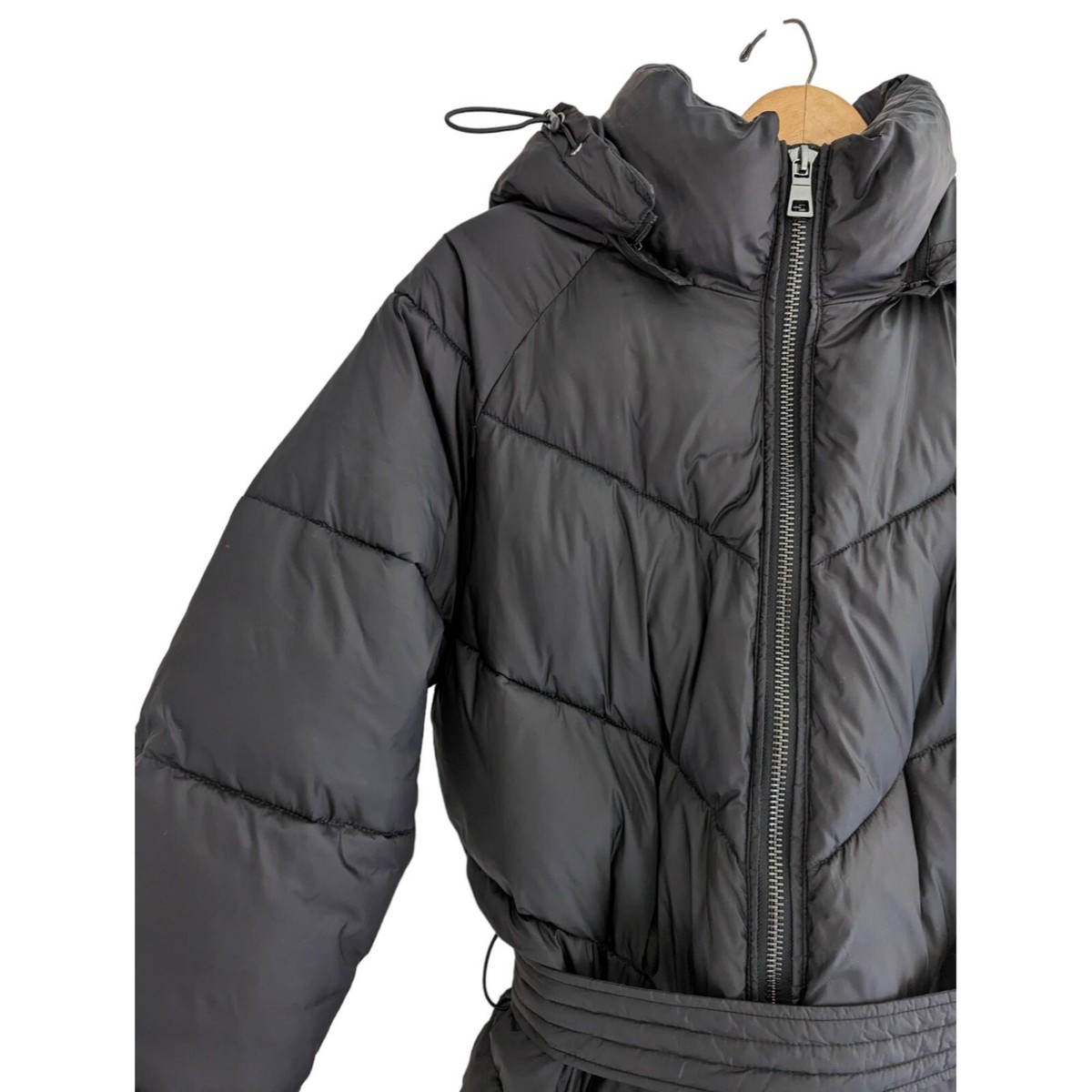 NWOT Express Belted Black Quilted Puffer Long Winter Jacket