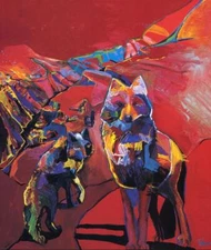 36"Home Decor oil painting Furlow Malcolm Wolves at the Gorge handmade on canvas