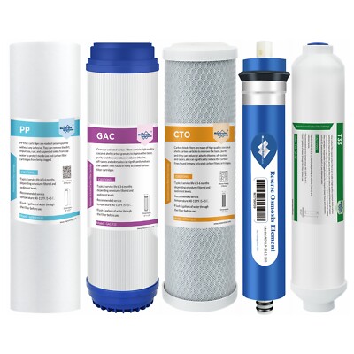 5 Stage 36/50/75/100/150GPD RO Reverse Osmosis Water Purifier Replacement Filter