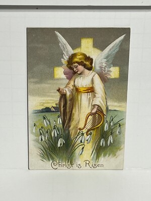 Postcard Easter Greetings Angel Cross Christ is Risen A76 | eBay