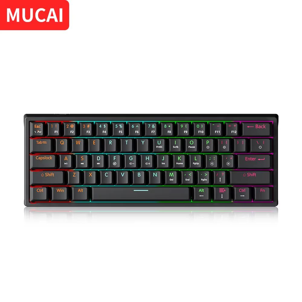 USB Gaming Mechanical Keyboard Red Switch 61-Key RGB Backlit Hot-Swappable-image