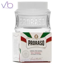 PRORASO White Pre Shave Cream For Sensitive Skin, Green Tea, Oat, NEW