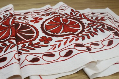 Uzbek suzani table runner,hand embroidered dresser scarf,ethnic boho bed runner