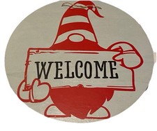 Welcome Sign Front Door Round Wood Hanging 12  Gnome Theme