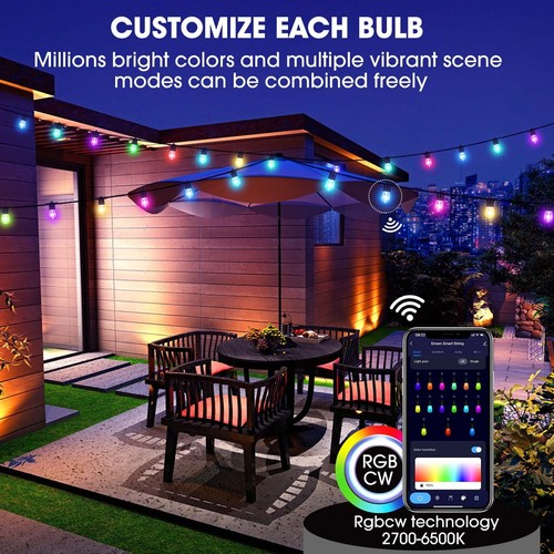 Upgrade 100ft Outdoor String Lights,Smart RGB Christmas LED Lights Work with ... - Picture 4 of 9