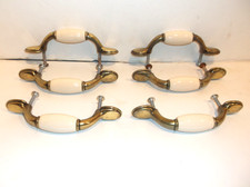 Lot of 6 Ceramic & Brass Cabinet/Drawer Pulls 5"  c-c 3"