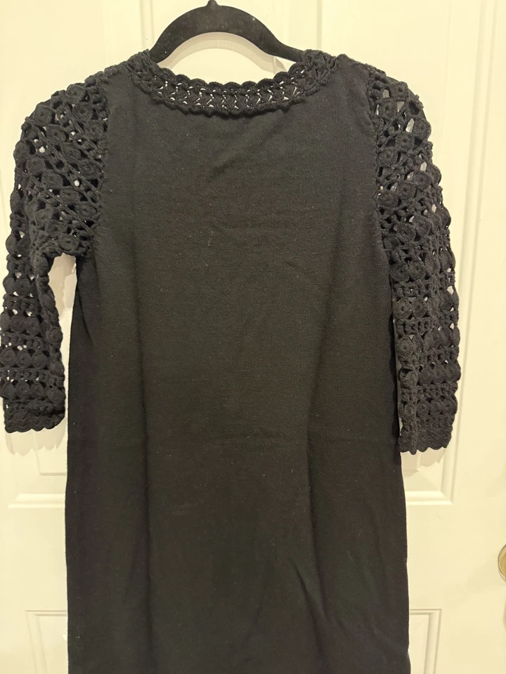 Lilly Pulitzer Kariana Crochet Soft Merino Wool Knit Black Dress Size M 3/4 Slve - Image 4 of 4
