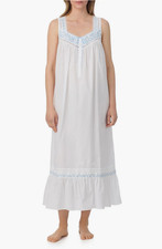 Nwt 78 Eileen West White/Aqua EMBROIDERED Cotton Lawn 48" L Ballet Nightgown L