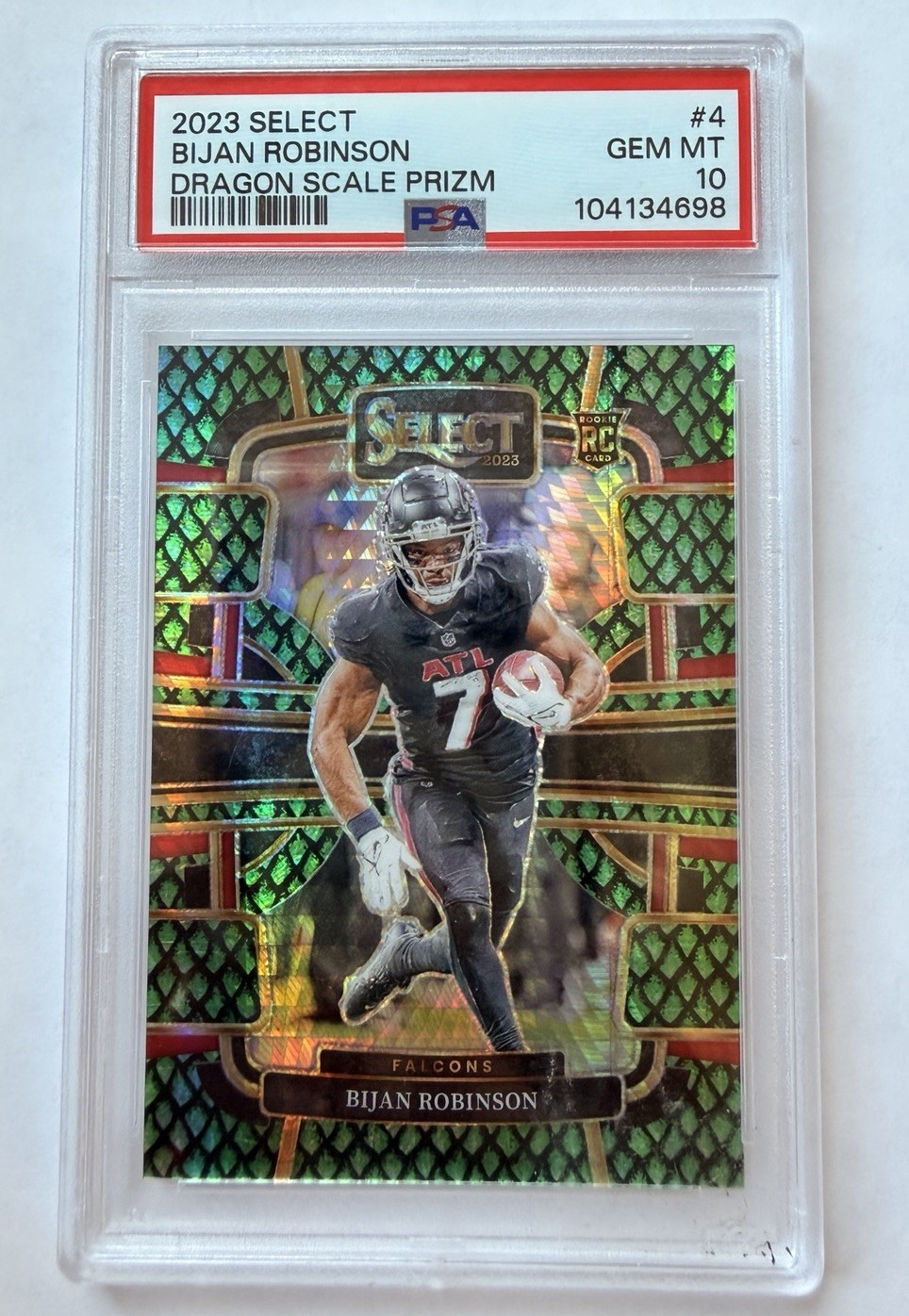 2023 Panini Select Bijan Robinson #4 Dragon Scale Prizm /70 RC PSA 10