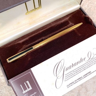 Vintage Dunhill Ballpoint Pen Gemline Gold Finished Barley Black Clip wBox&Paper