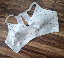 Cacique Unlined Full Coverage No Wire Bra Sz 48DD White Lace Back Nautical Boat