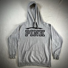 PINK Victoria's Secret Gray Logo Graphic Pullover Hoodie Womens S Fleece