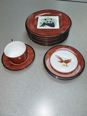 Lynn Chase Asian Views Panda Plate (6) - Bread and Butter Plate (3) Cup & Saucer