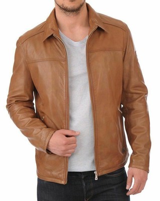 Herren Echtleder Hellbeige Lammleder Jacke Klassisch Einfach Einfach...