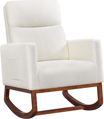 Modern Ivory Rocking Accent Chair with Pocket - Stylish Glider for Living Room