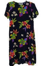 Phases Vintage 90s Midi Dress Black Floral Coastal Slit Sides Size M