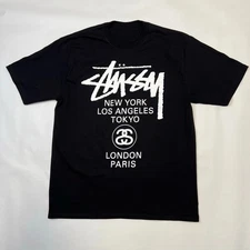 New Stussy World Tour Tee Black Mens Size Large Logo 2025