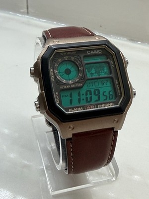 Casio AE-1200WHL-5AVEF Men's Watch Digital Leather World Time GREEN FACE MOD!