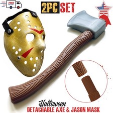 Friday the 13th Jason Voorhees Mask  Axe Halloween Hockey Mask  Prop 2Pc Set